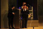 Two women dressed as the Blues Brothers